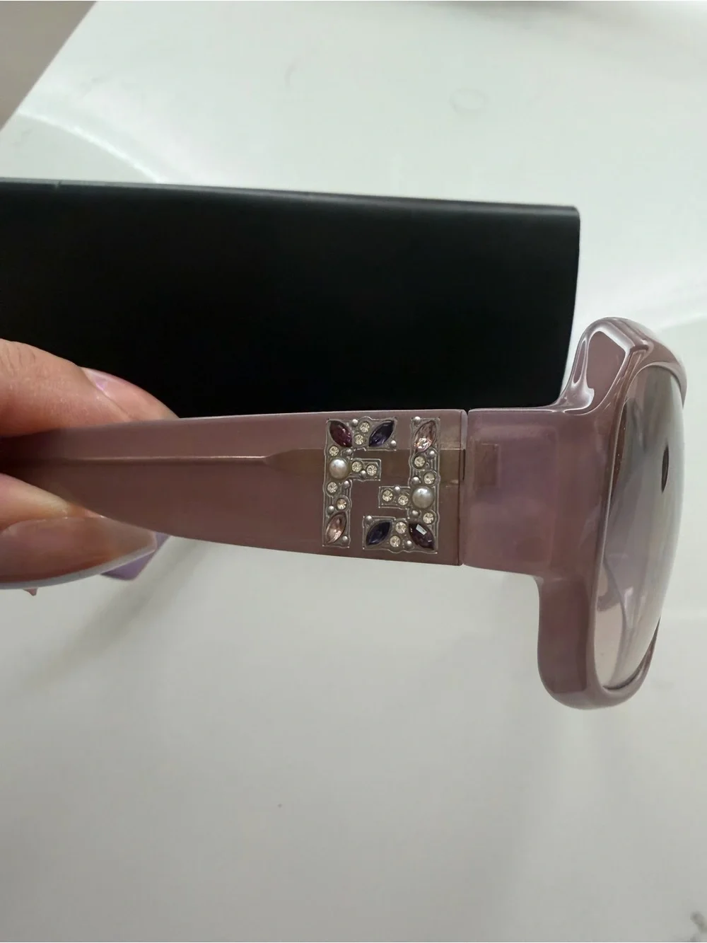 Fendi Lavender Square Sunglasses with Crystal Temple Detail